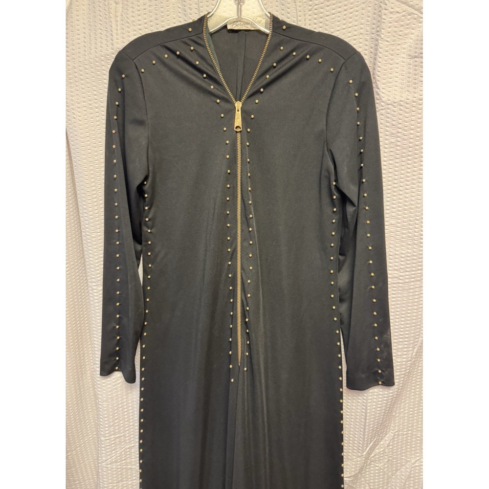 Vintage 1970s Bernie Bee New York Wide Leg Palazzo Jumpsuit Black Studded Zip MD - Picture 6 of 16